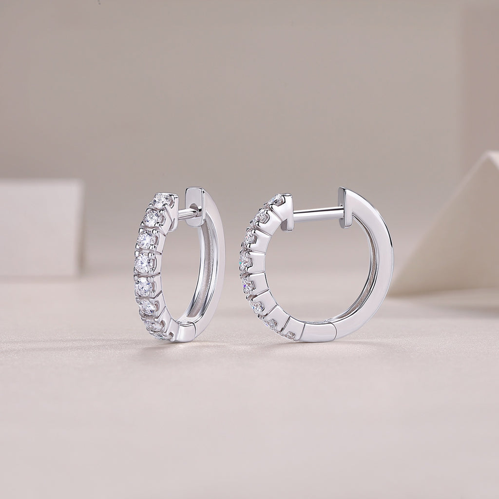 Trace Moissanite Huggie Hoop Earrings in Sterling Silver