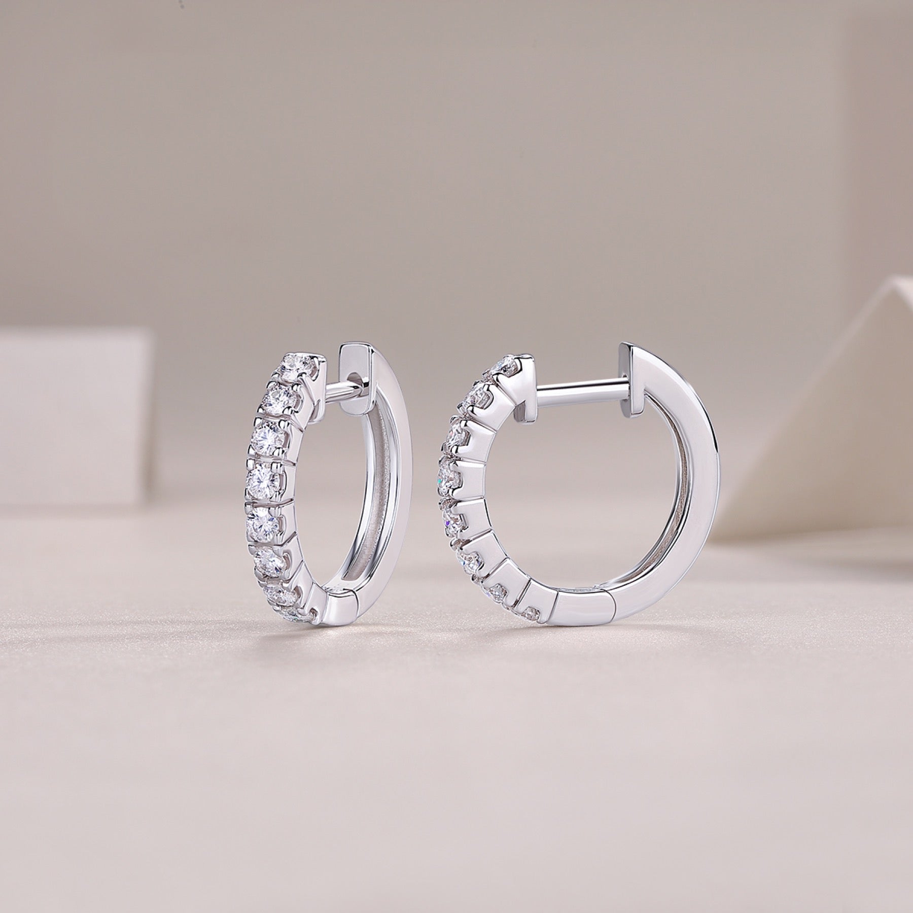 Trace Moissanite Huggie Hoop Earrings in Sterling Silver