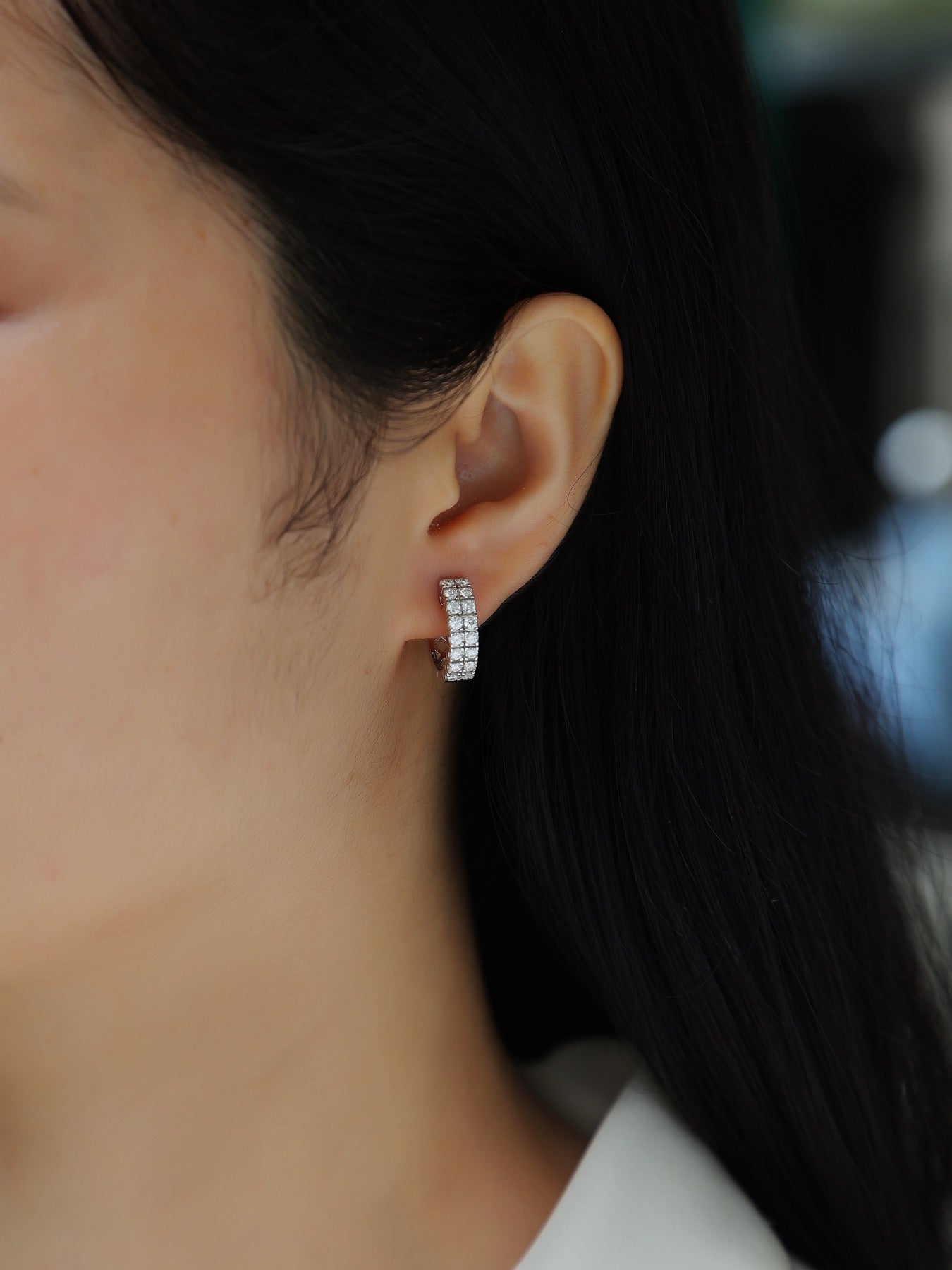 Twinband Moissanite Huggie Hoop Earrings in Sterling Silver