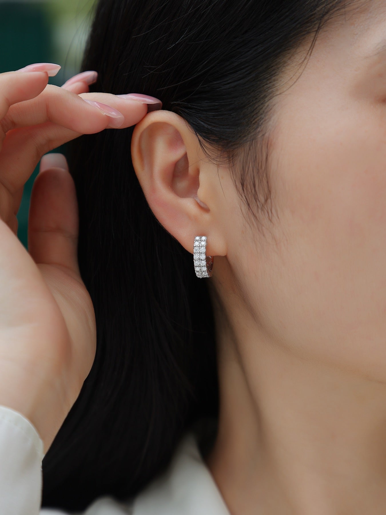 Twinband Moissanite Huggie Hoop Earrings in Sterling Silver