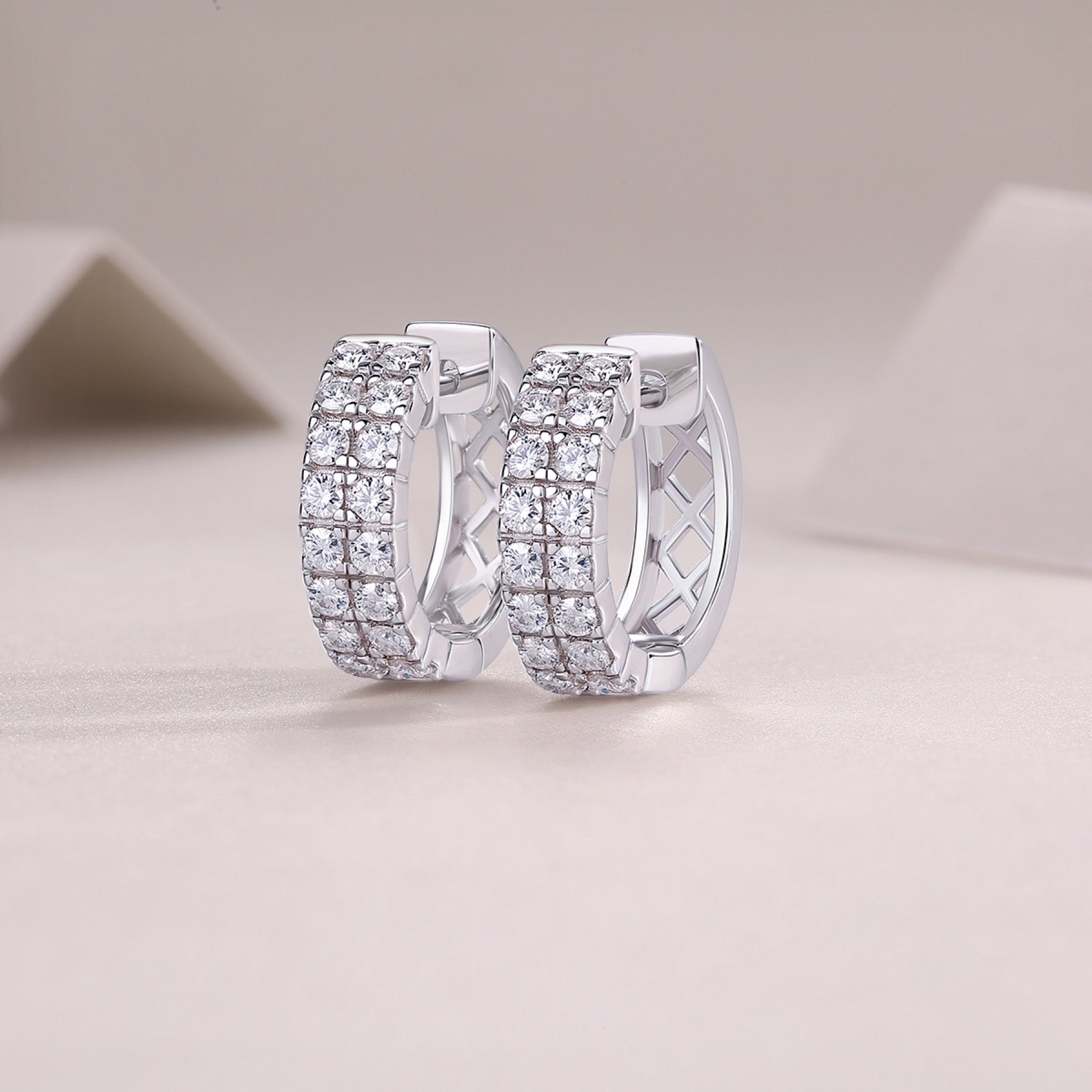 Twinband Moissanite Huggie Hoop Earrings in Sterling Silver