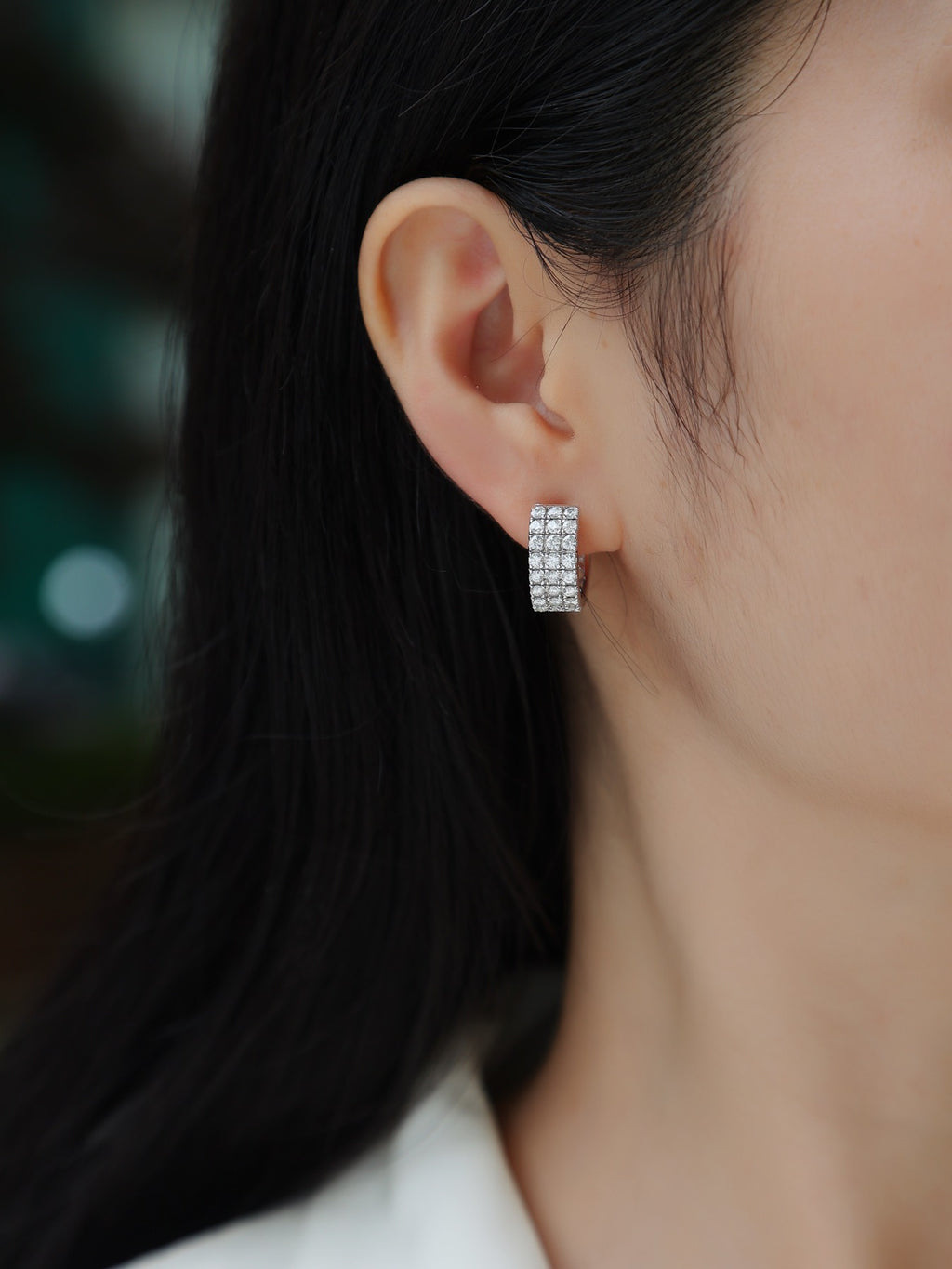 Pendel Moissanite Drop Huggie Hoop Earrings in Sterling Silver