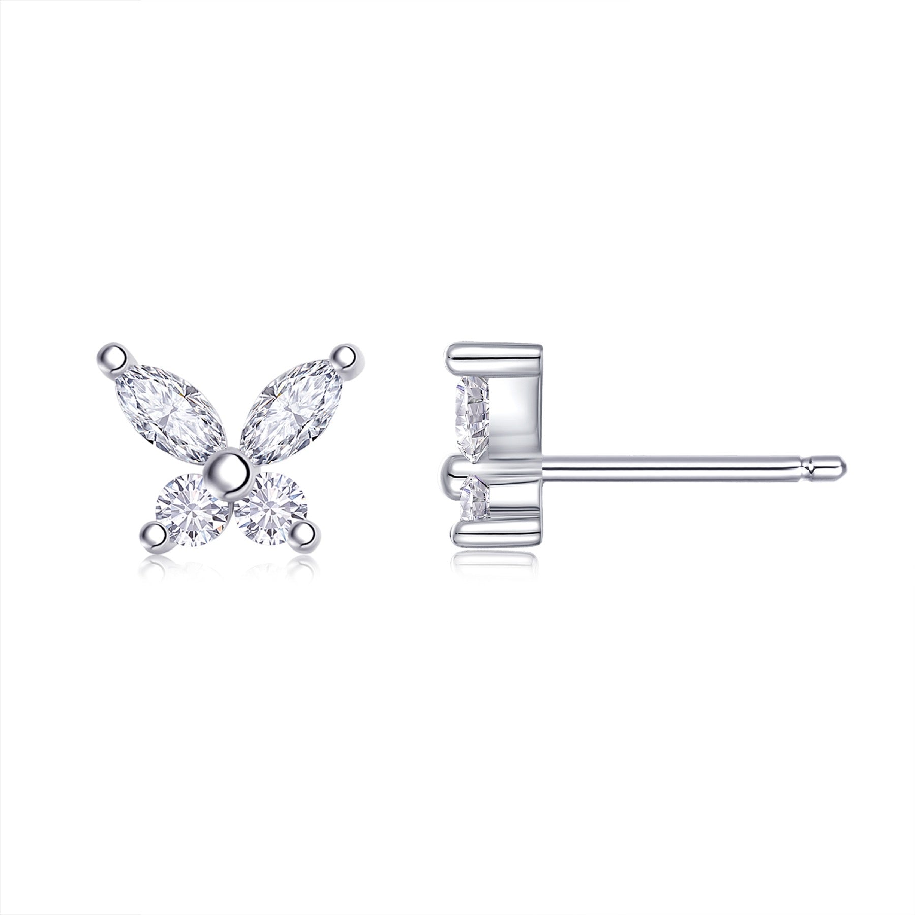Cloverette Moissanite Cluster Stud Earrings in Sterling Silver