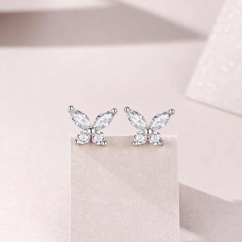 Cloverette Moissanite Cluster Stud Earrings in Sterling Silver