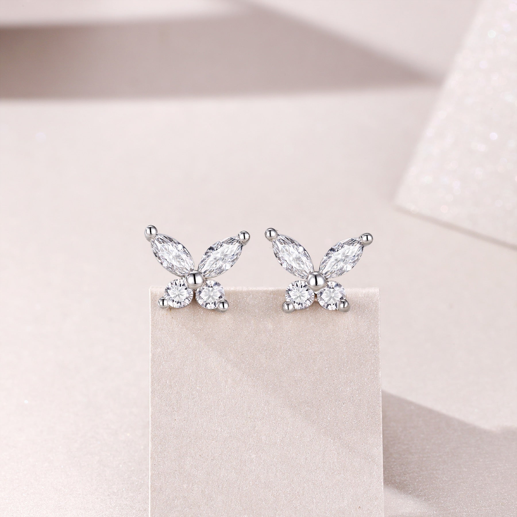 Cloverette Moissanite Cluster Stud Earrings in Sterling Silver