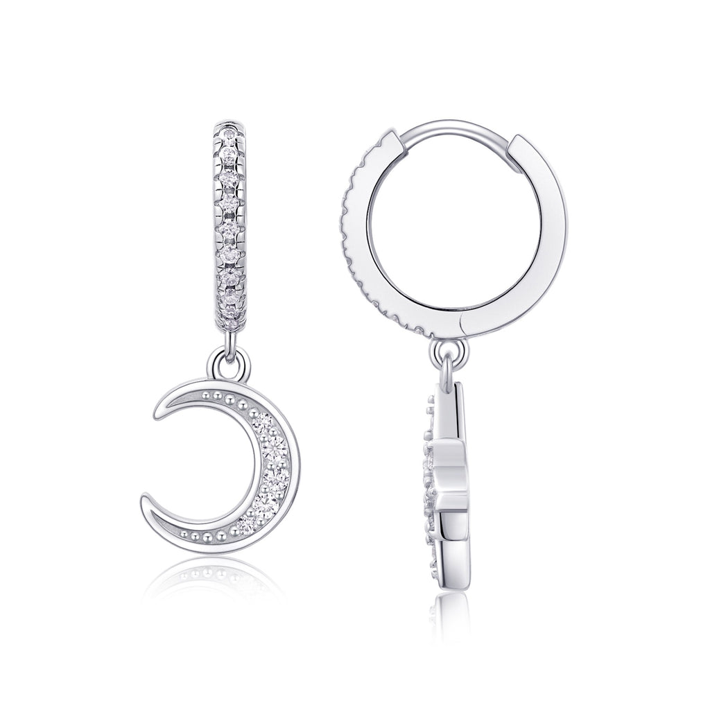 Astoria Moissanite Moon and Star Drop Earrings in Sterling Silver