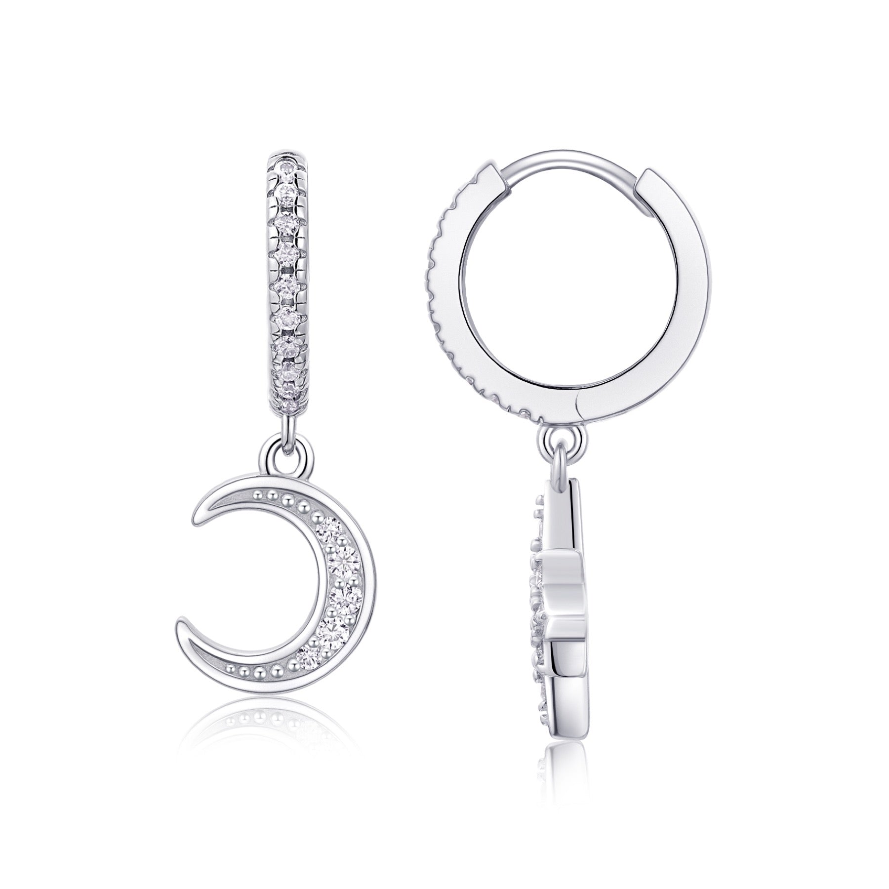 Astoria Moissanite Moon and Star Drop Earrings in Sterling Silver