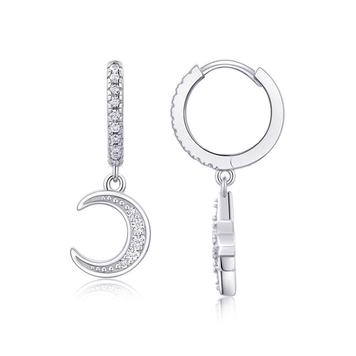 Astoria Moissanite Moon and Star Drop Earrings in Sterling Silver