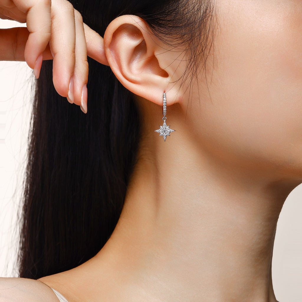 Astoria Moissanite Moon and Star Drop Earrings in Sterling Silver