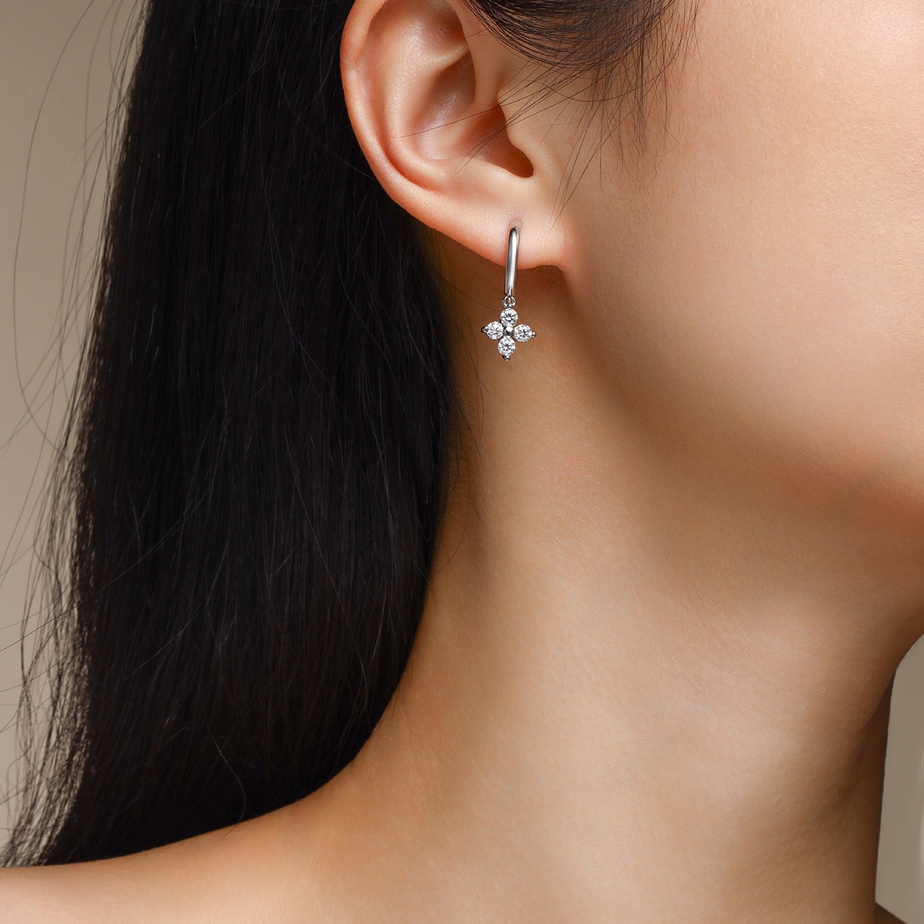 Crux Moissanite Cross Stud Earrings in Sterling Silver