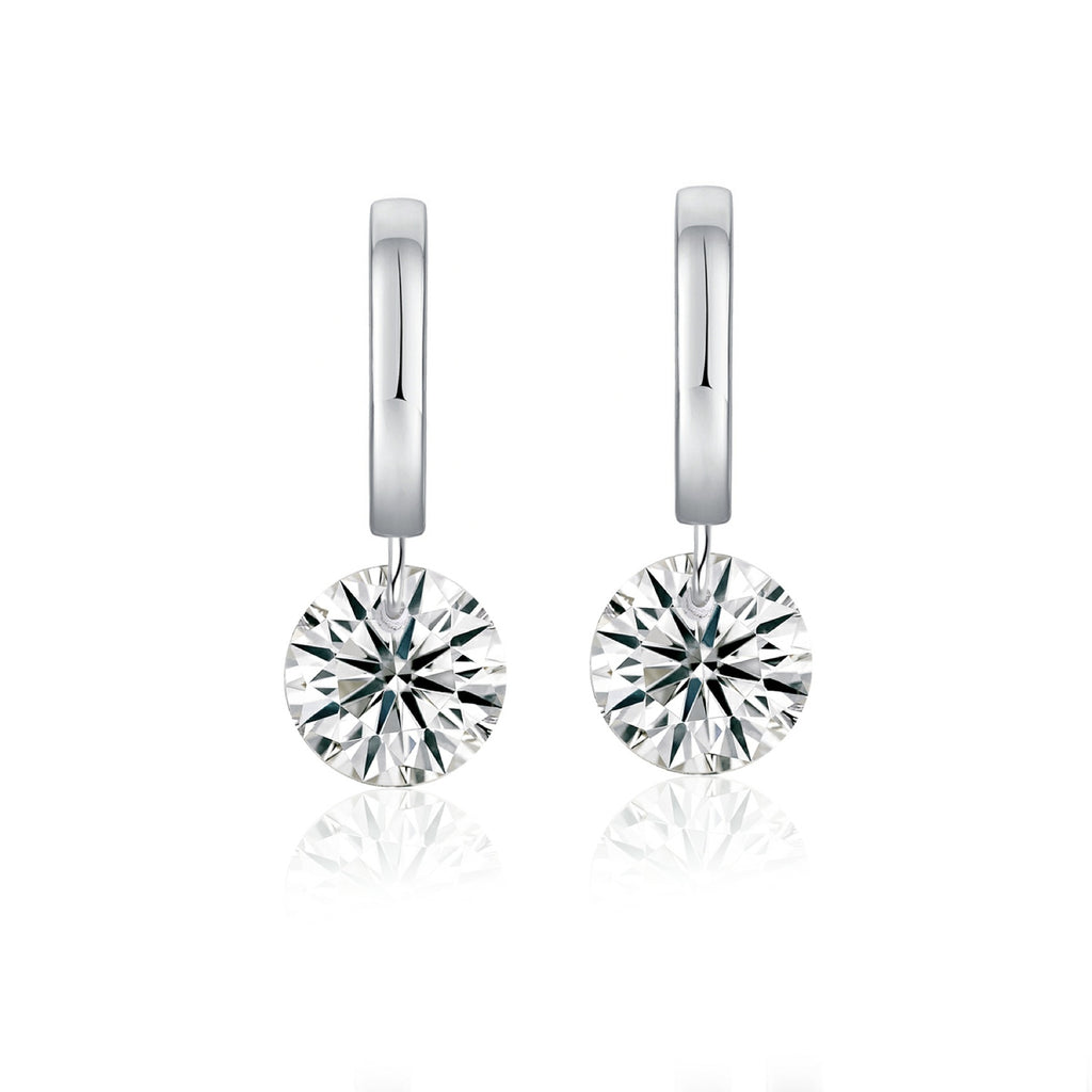 Dangle Moissanite Drop Huggie Hoop Earrings in Sterling Silver