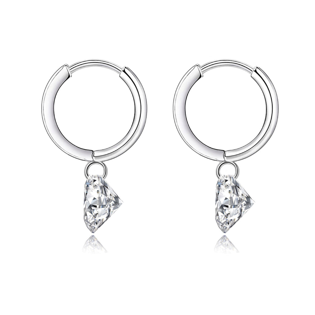 Dangle Moissanite Drop Huggie Hoop Earrings in Sterling Silver