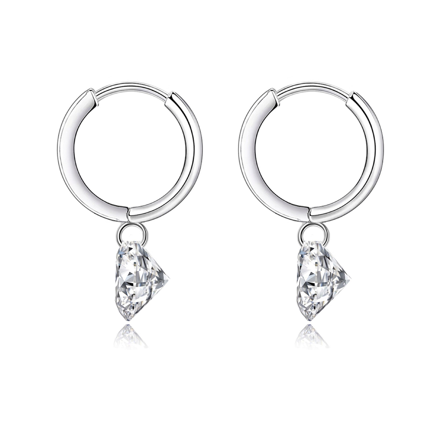 Dangle Moissanite Drop Huggie Hoop Earrings in Sterling Silver