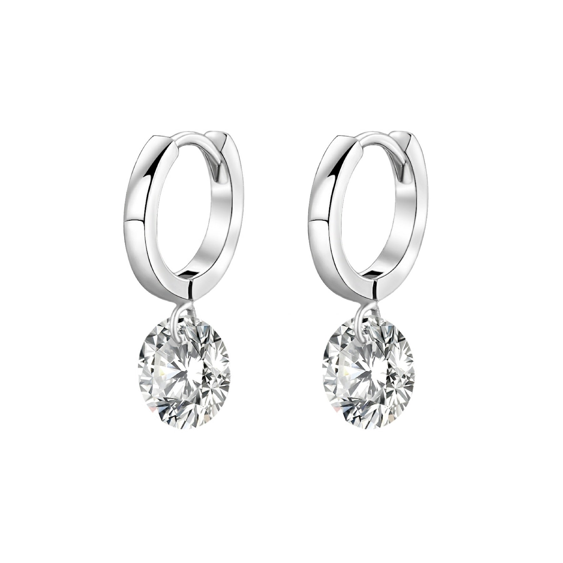 Dangle Moissanite Drop Huggie Hoop Earrings in Sterling Silver