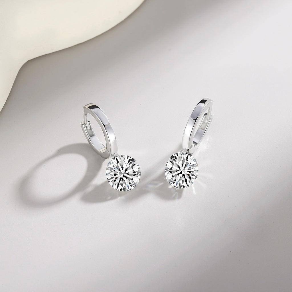 Dangle Moissanite Drop Huggie Hoop Earrings in Sterling Silver