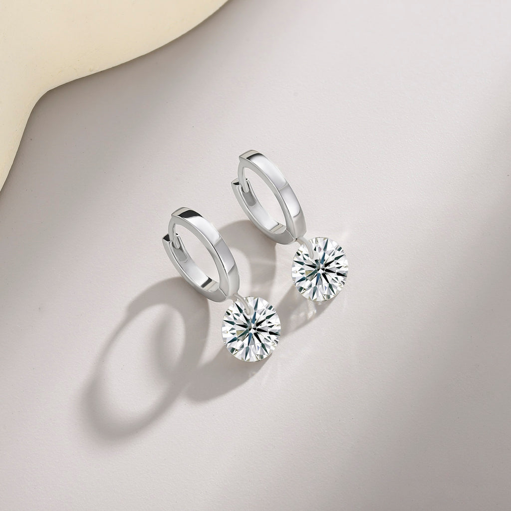 Dangle Moissanite Drop Huggie Hoop Earrings in Sterling Silver