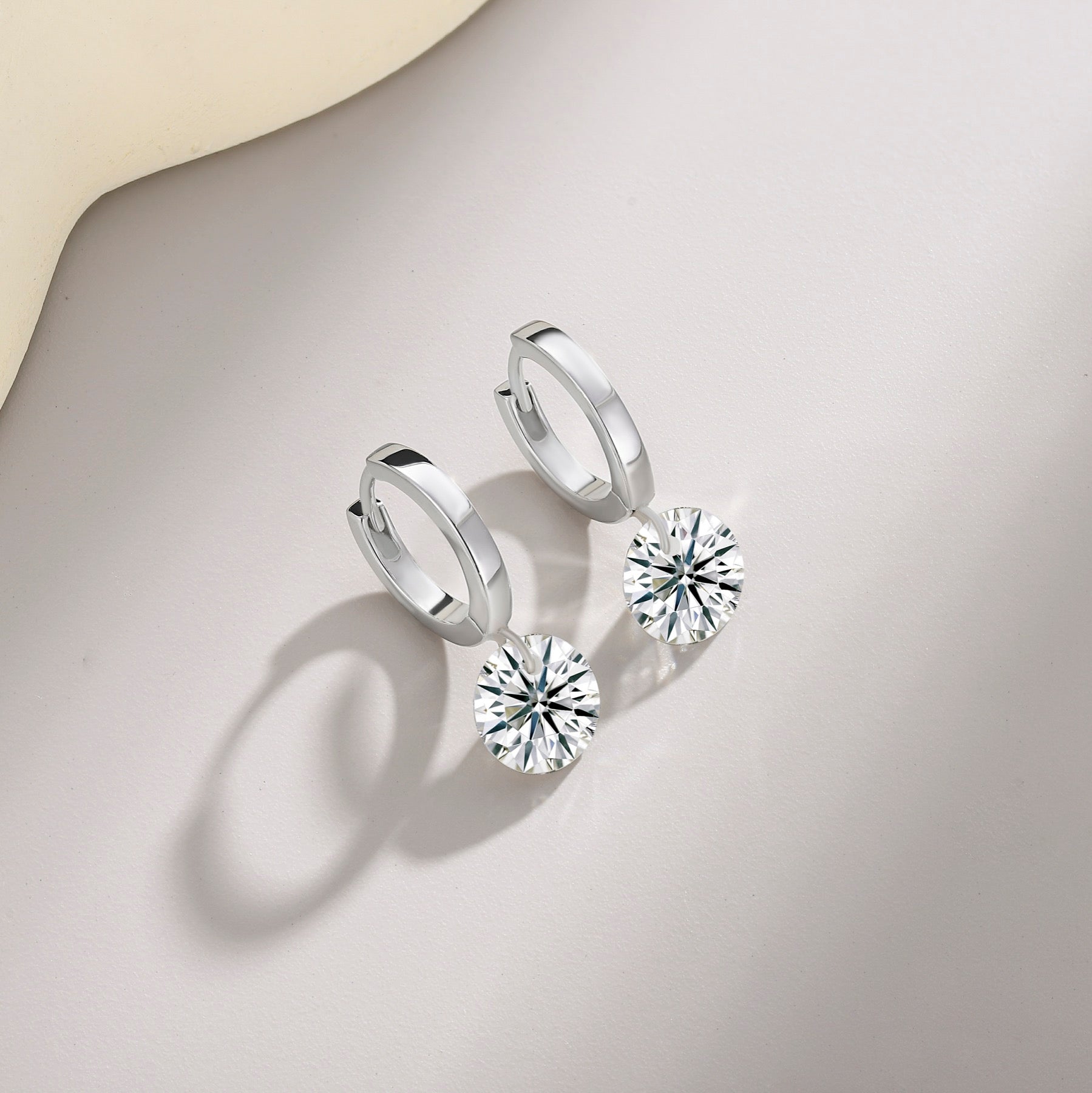 Dangle Moissanite Drop Huggie Hoop Earrings in Sterling Silver