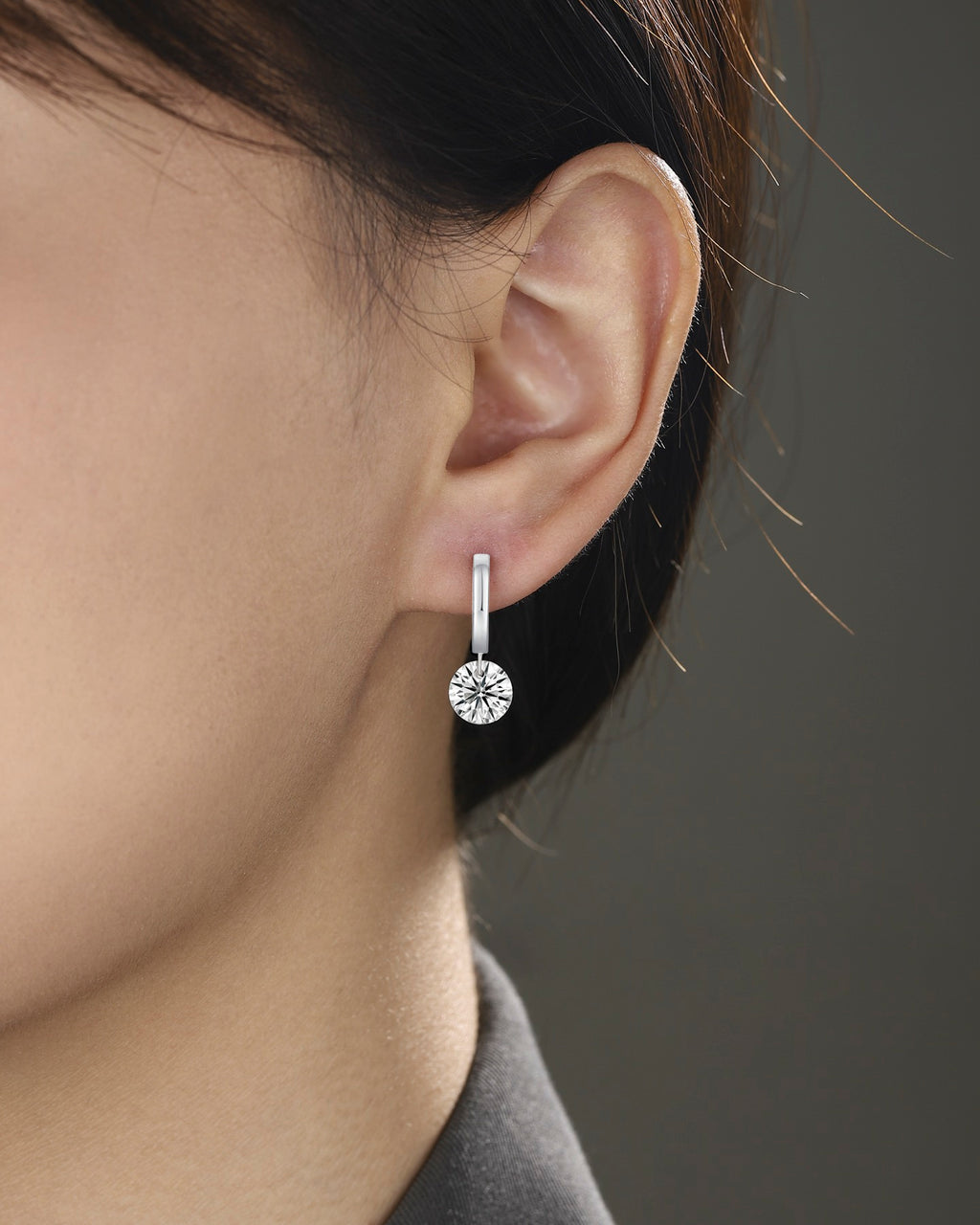 Dangle Moissanite Drop Huggie Hoop Earrings in Sterling Silver