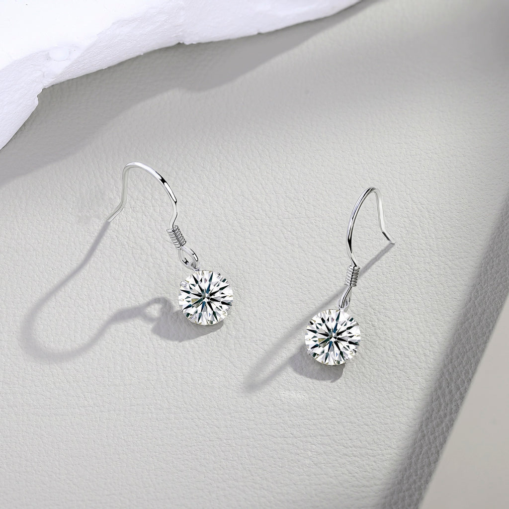 Purely Moissanite Solitaire Drop Earrings in Sterling Silver