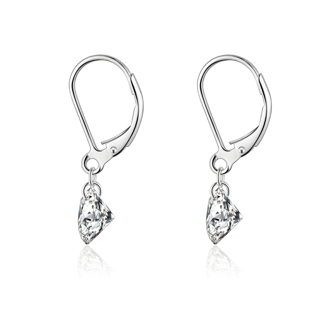 Lever Moissanite Solitaire Drop Earrings in Sterling Silver