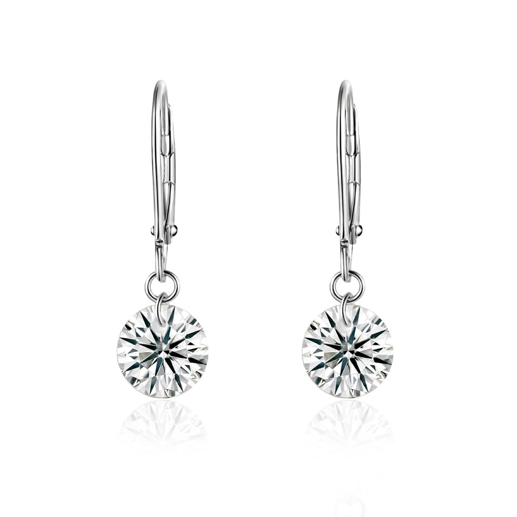 Lever Moissanite Solitaire Drop Earrings in Sterling Silver