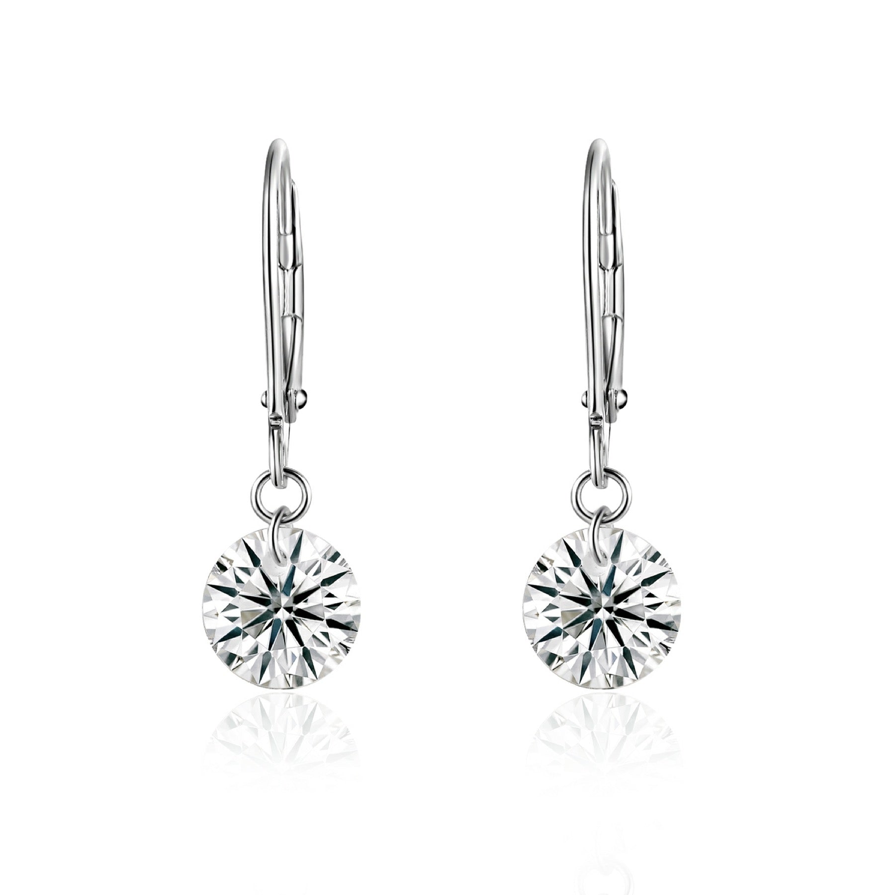 Lever Moissanite Solitaire Drop Earrings in Sterling Silver
