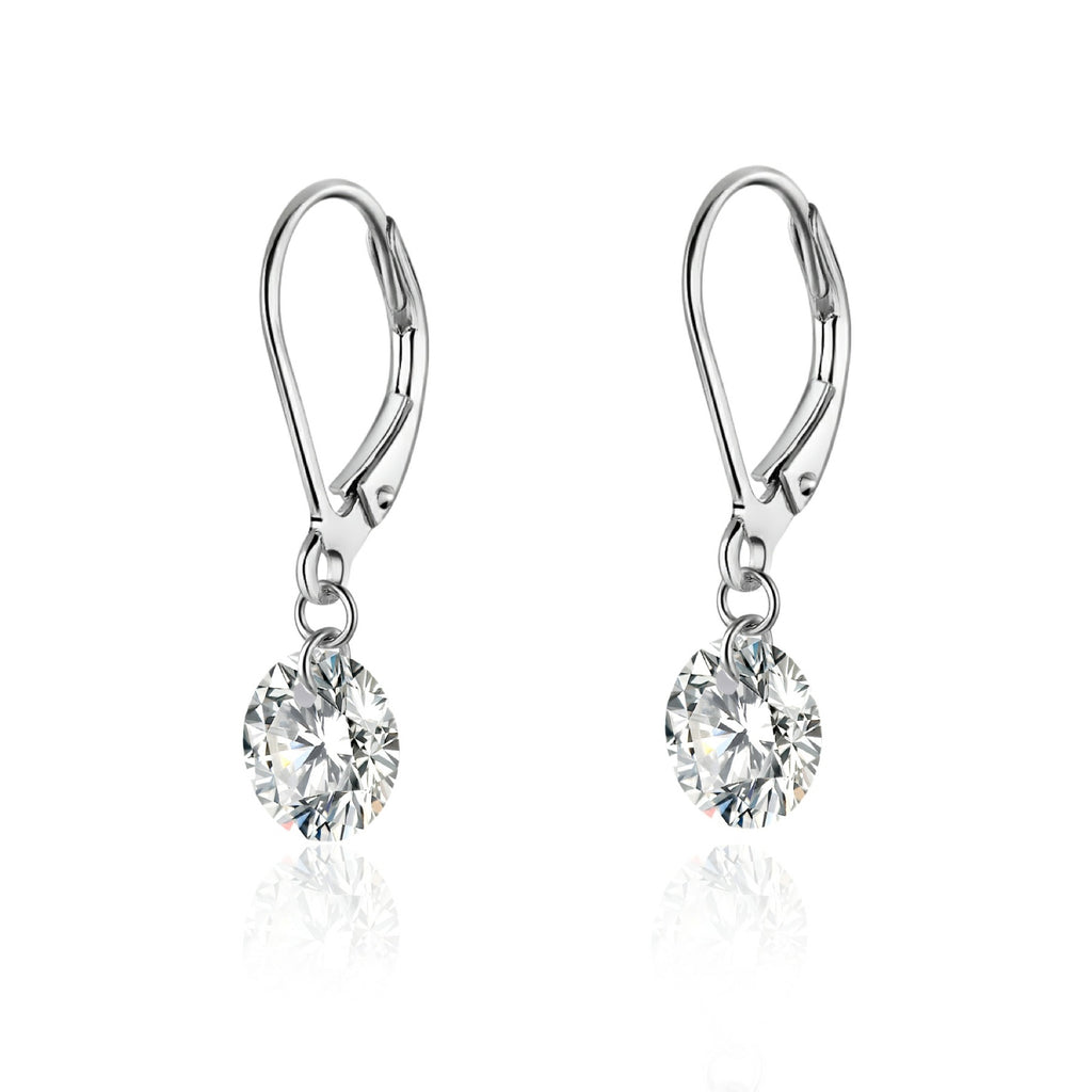 Lever Moissanite Solitaire Drop Earrings in Sterling Silver