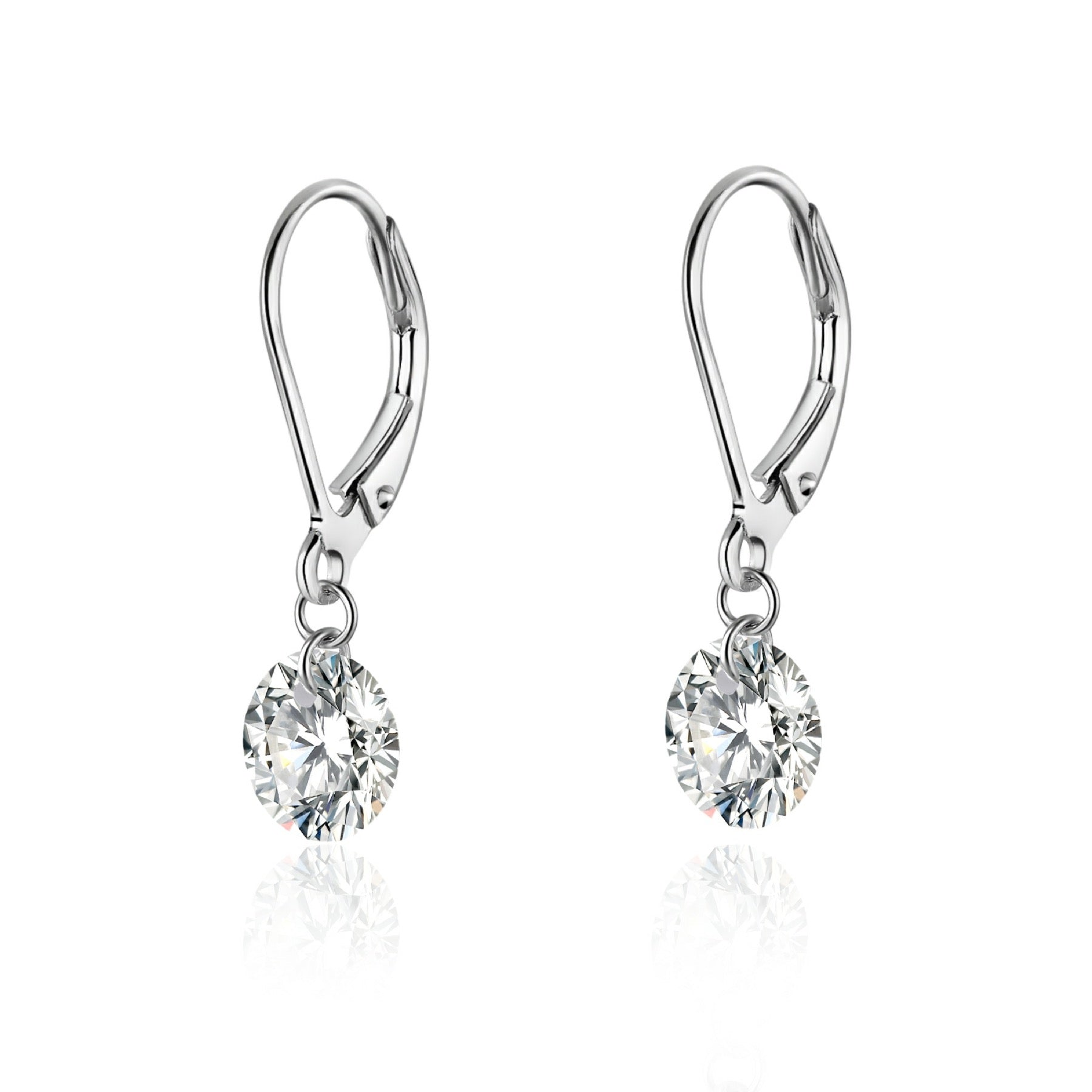 Lever Moissanite Solitaire Drop Earrings in Sterling Silver