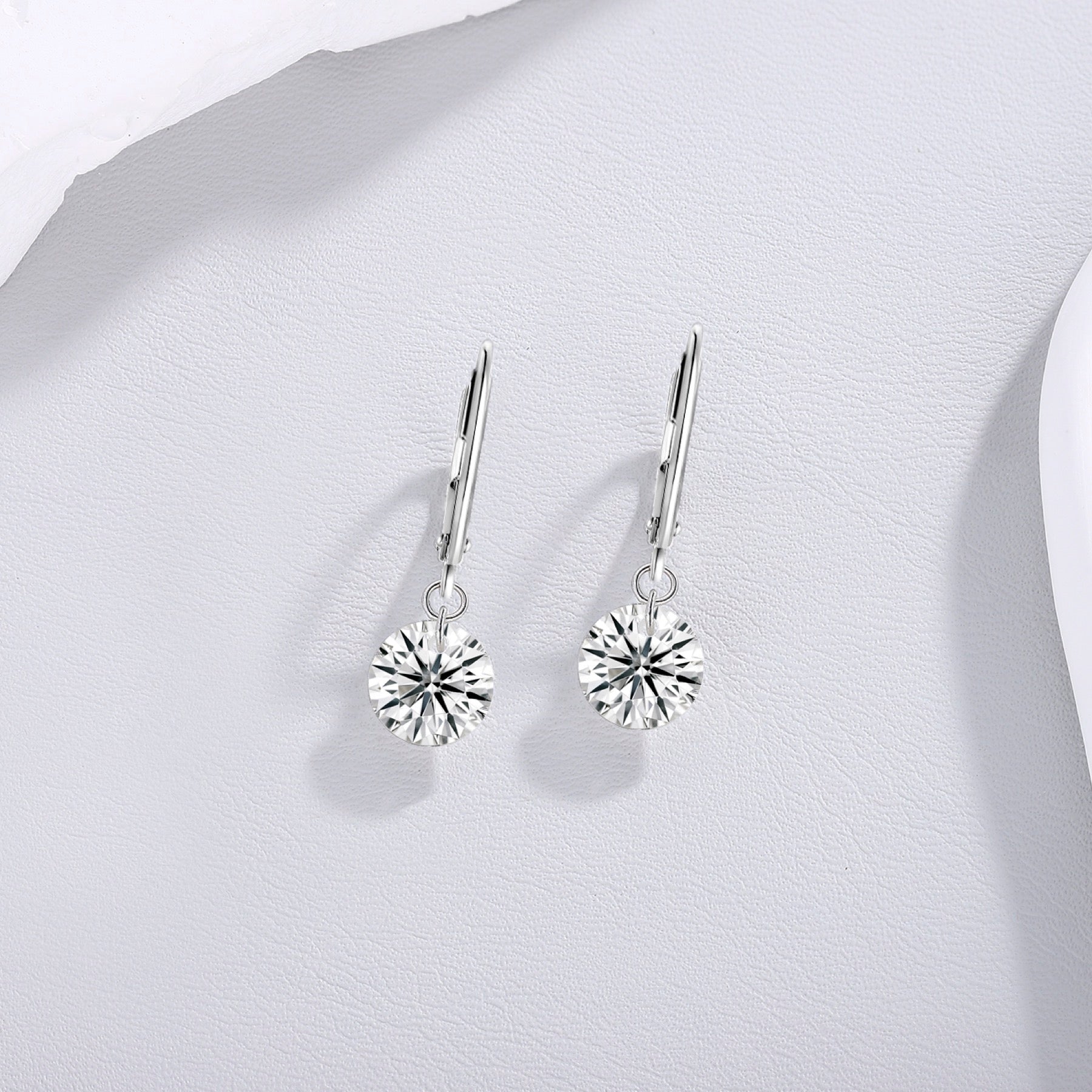 Lever Moissanite Solitaire Drop Earrings in Sterling Silver