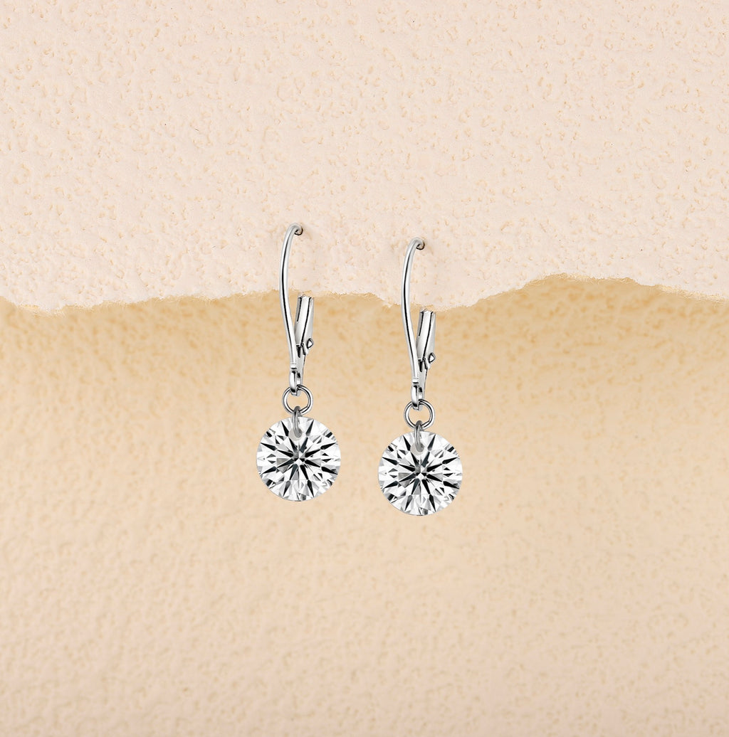 Lever Moissanite Solitaire Drop Earrings in Sterling Silver
