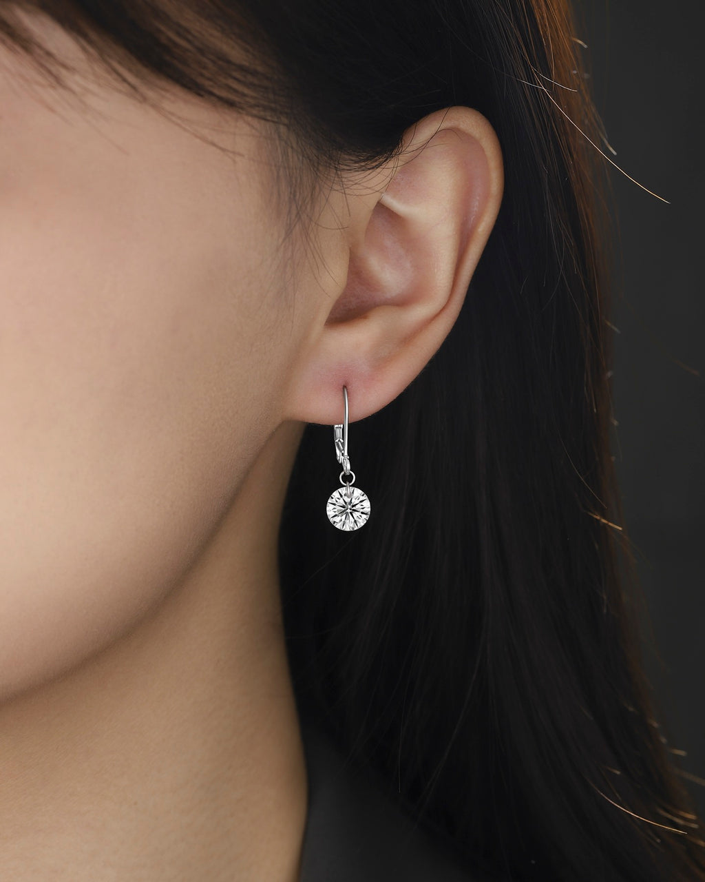 Lever Moissanite Solitaire Drop Earrings in Sterling Silver