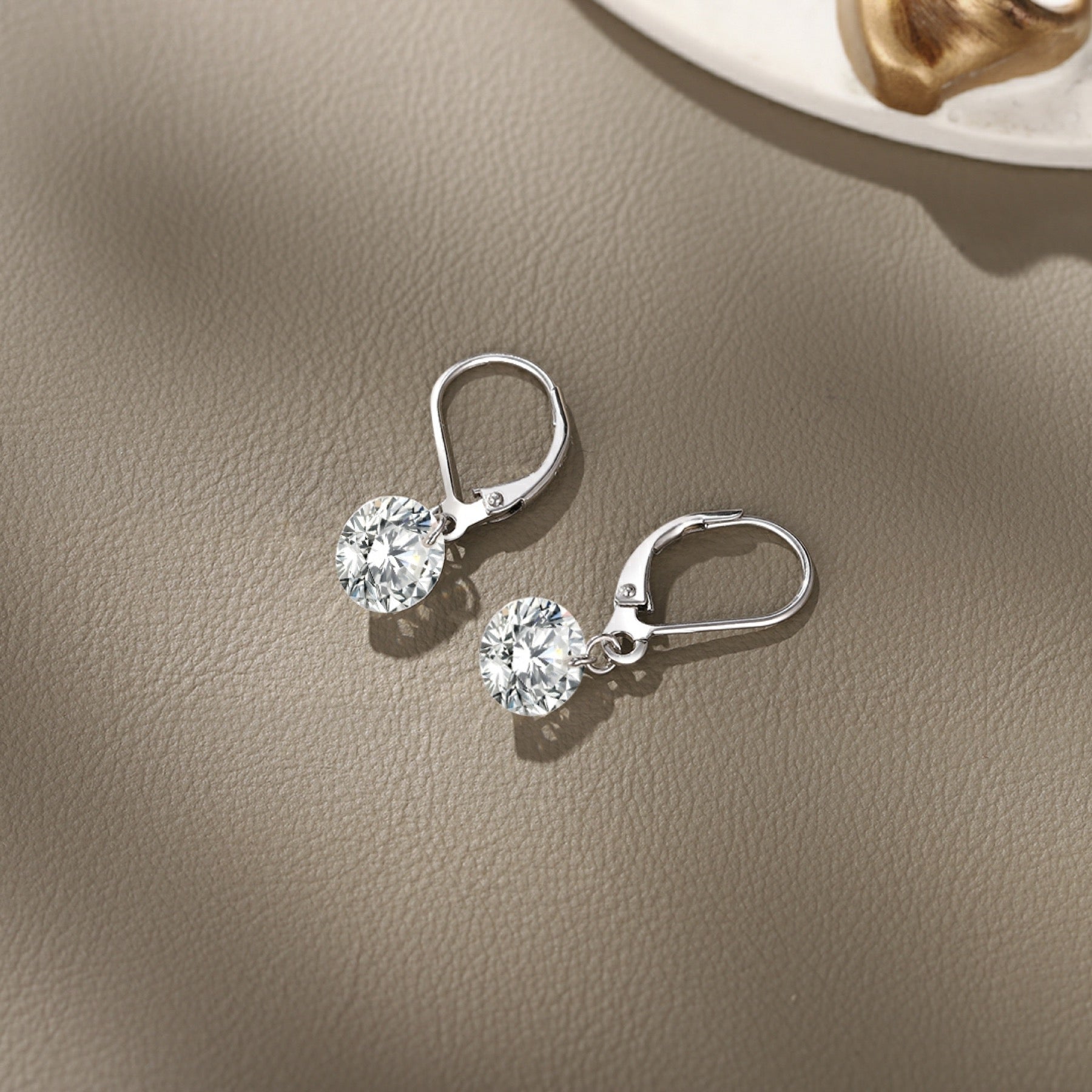 Lever Moissanite Solitaire Drop Earrings in Sterling Silver