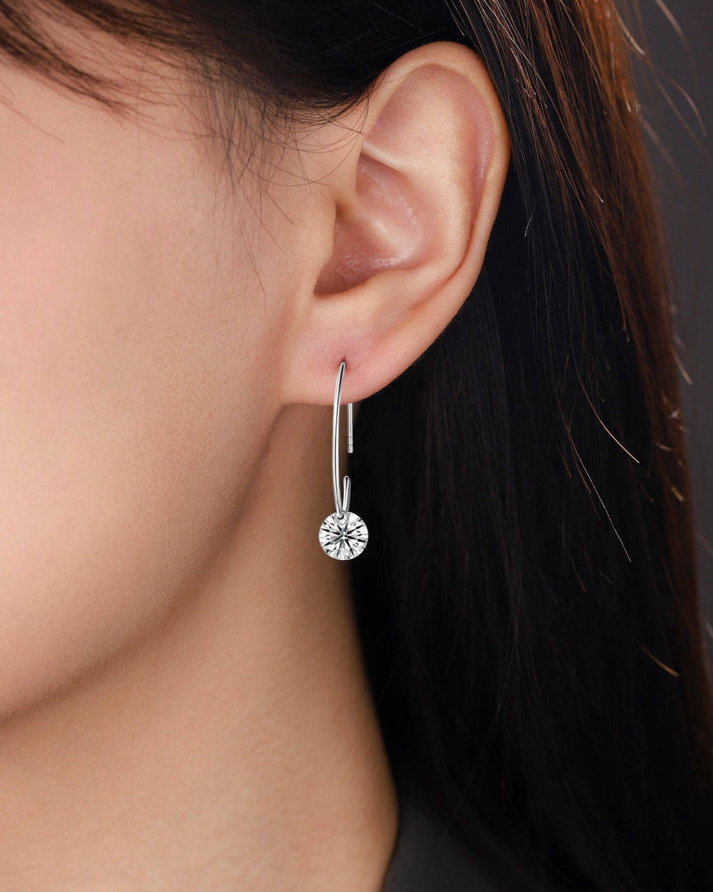 Loophang Moissanite Hoop Drop Earrings in Sterling Silver