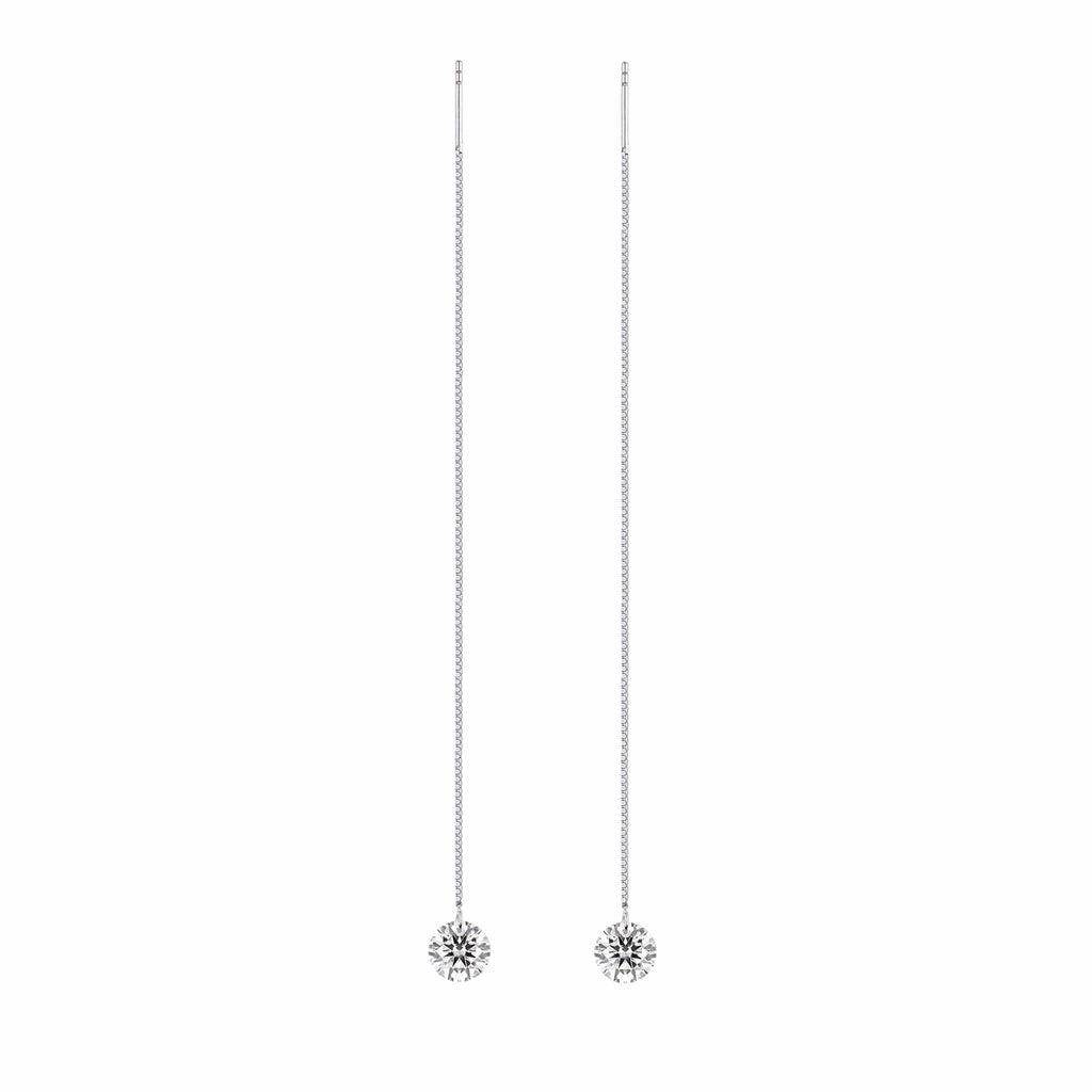 Wave Moissanite Threader Drop Earrings in Sterling Silver