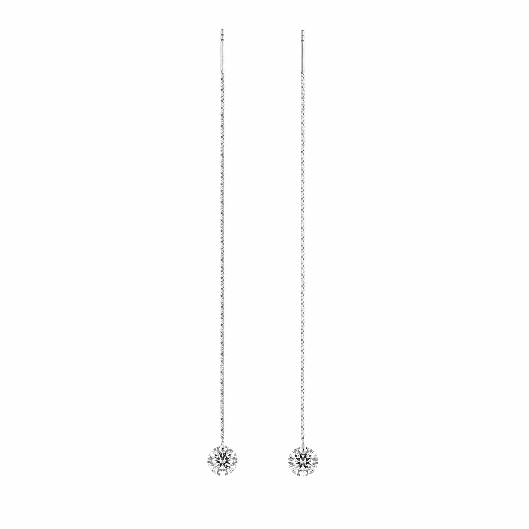 Wave Moissanite Threader Drop Earrings in Sterling Silver