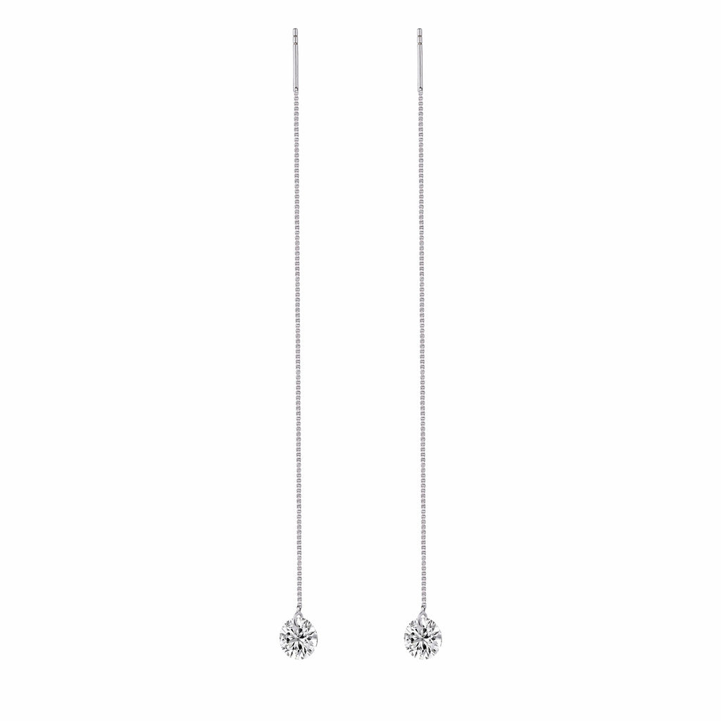 Wave Moissanite Threader Drop Earrings in Sterling Silver