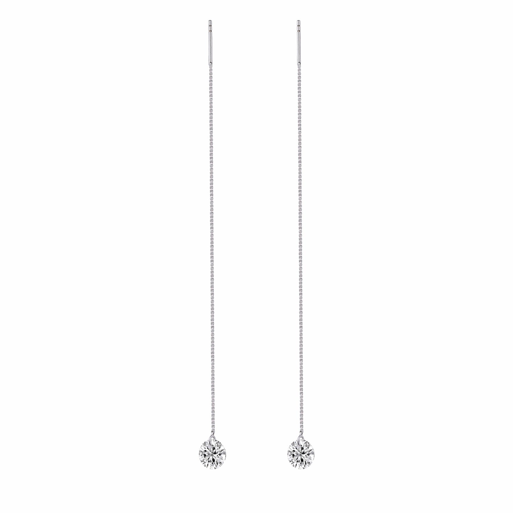 Wave Moissanite Threader Drop Earrings in Sterling Silver
