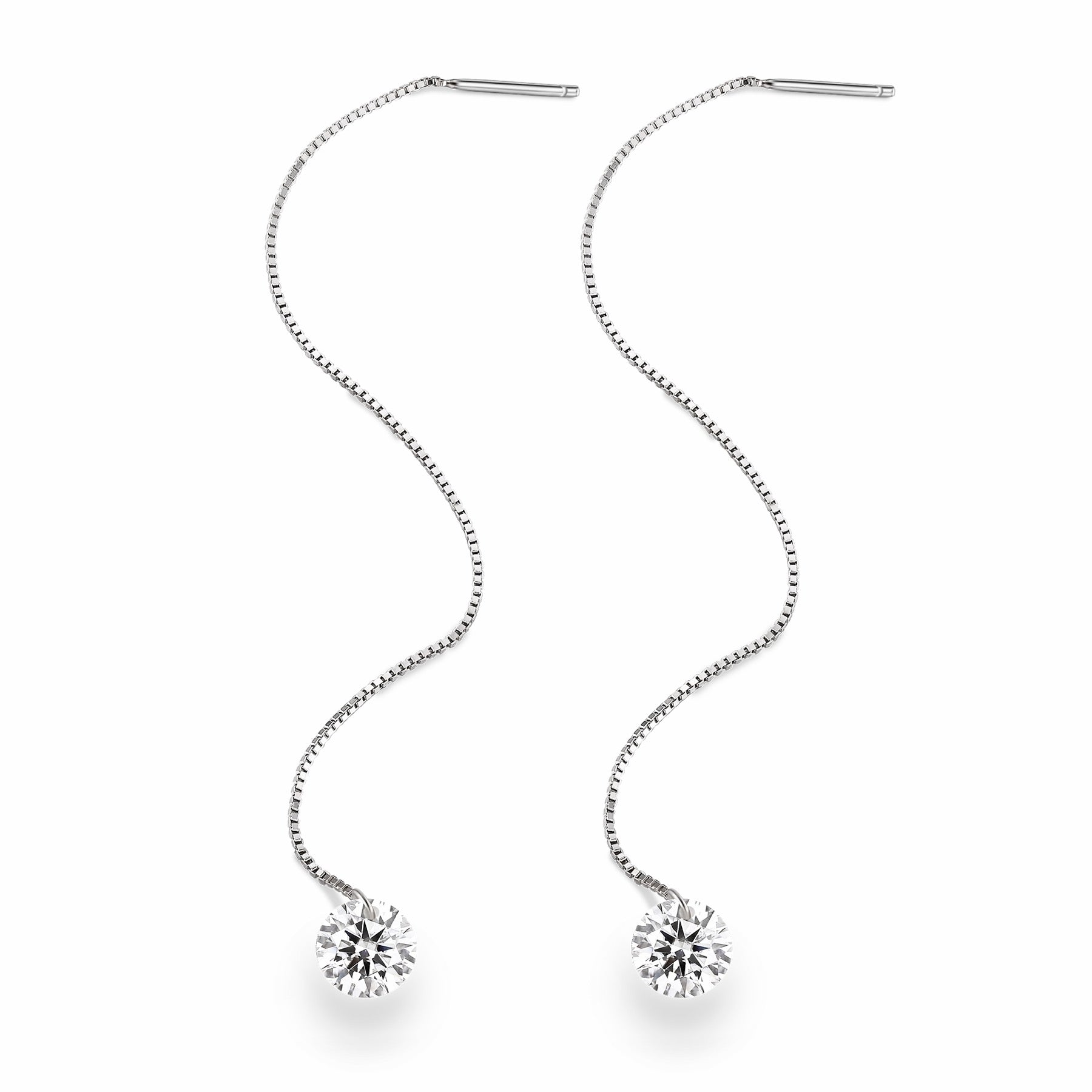 Wave Moissanite Threader Drop Earrings in Sterling Silver