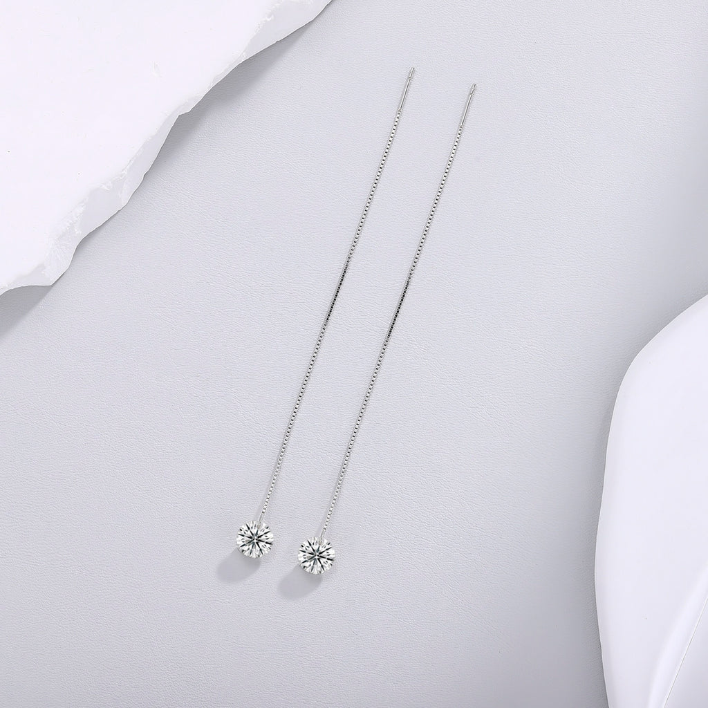 Wave Moissanite Threader Drop Earrings in Sterling Silver