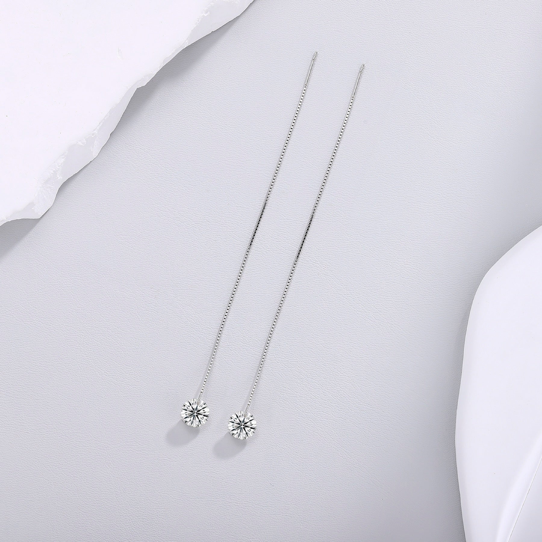 Wave Moissanite Threader Drop Earrings in Sterling Silver