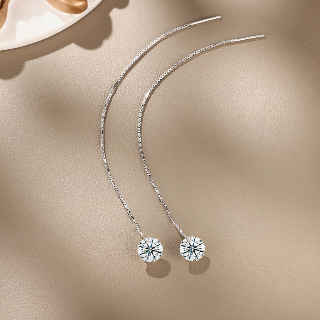 Wave Moissanite Threader Drop Earrings in Sterling Silver