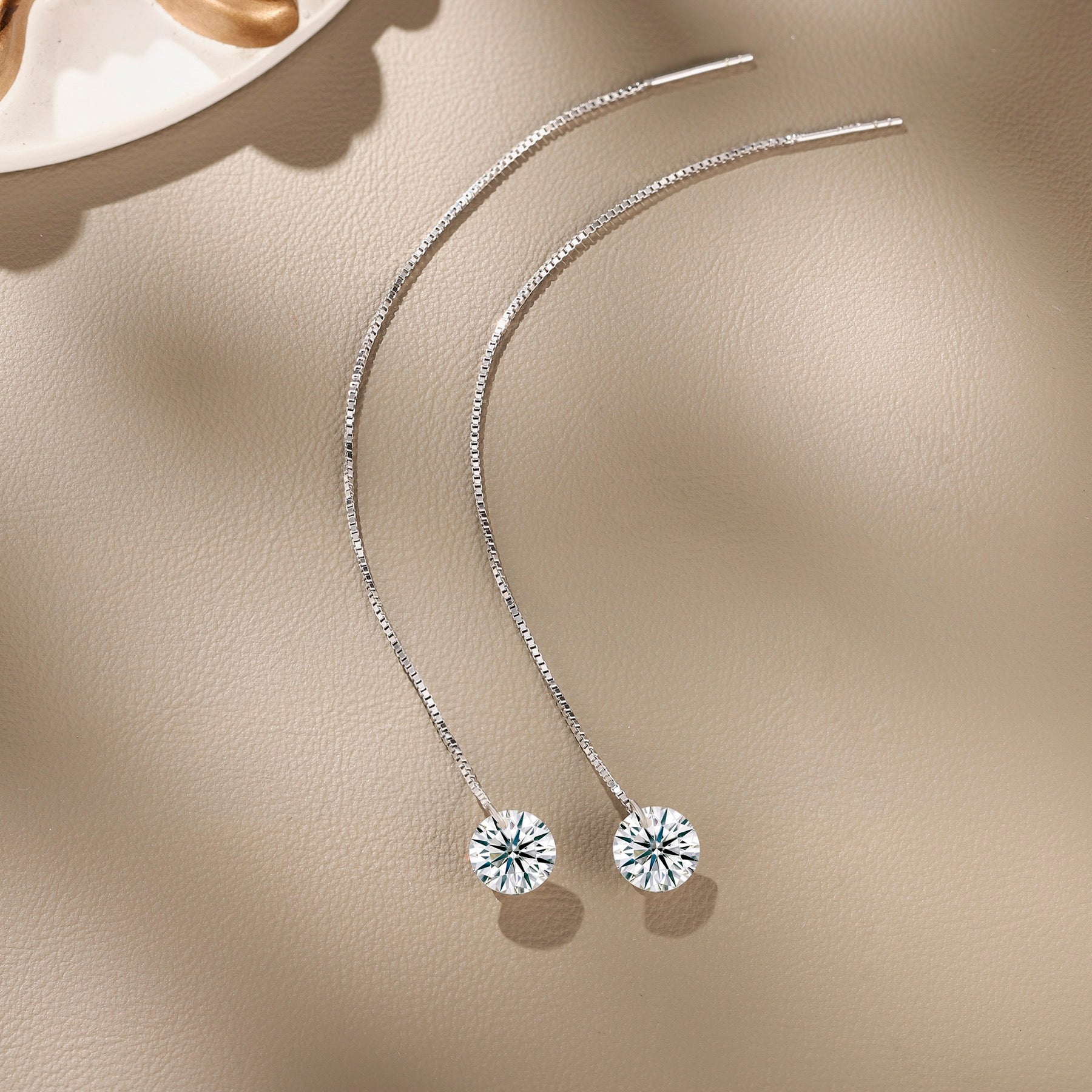 Wave Moissanite Threader Drop Earrings in Sterling Silver