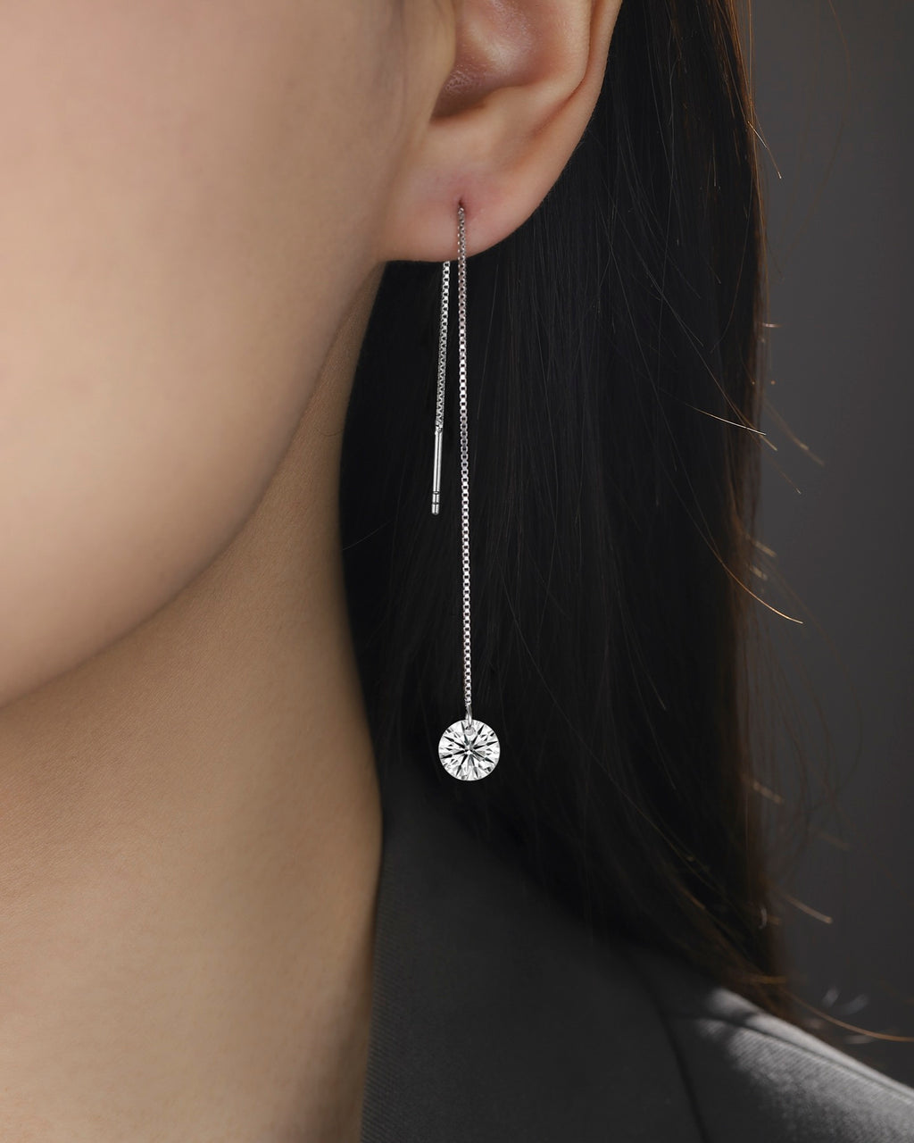 Wave Moissanite Threader Drop Earrings in Sterling Silver