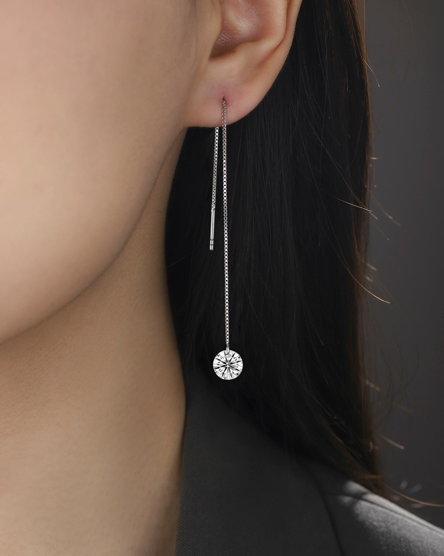 Wave Moissanite Threader Drop Earrings in Sterling Silver
