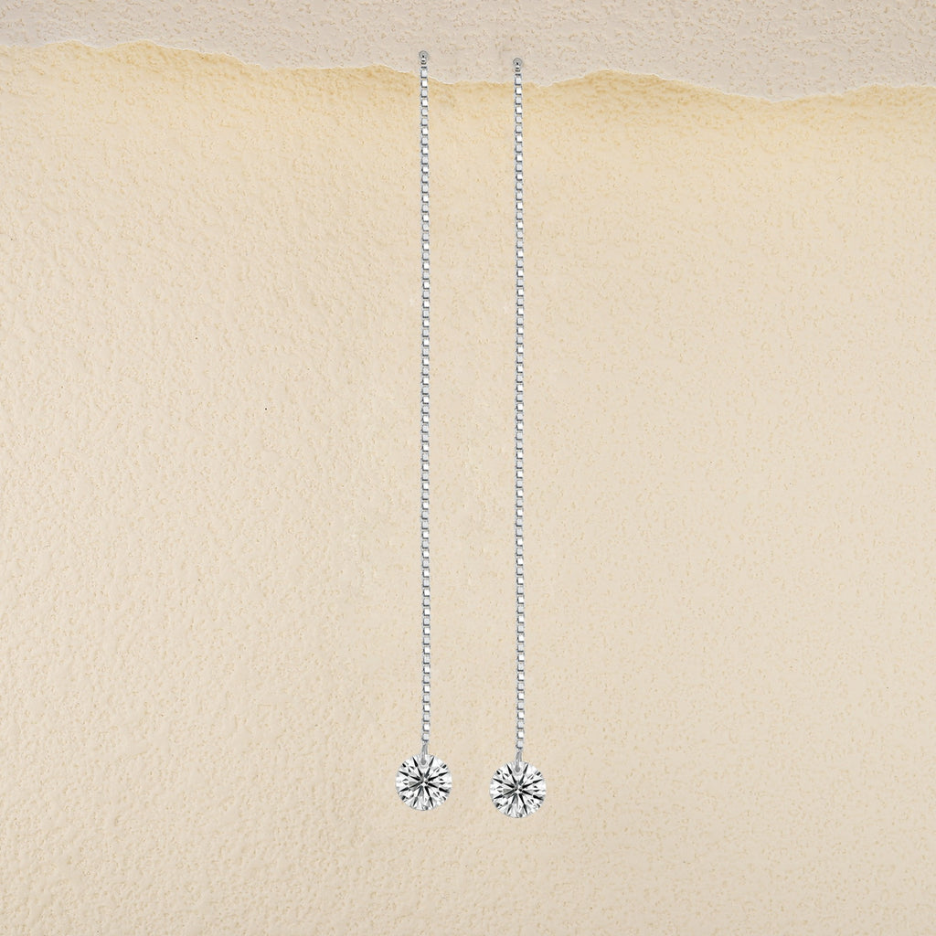 Wave Moissanite Threader Drop Earrings in Sterling Silver