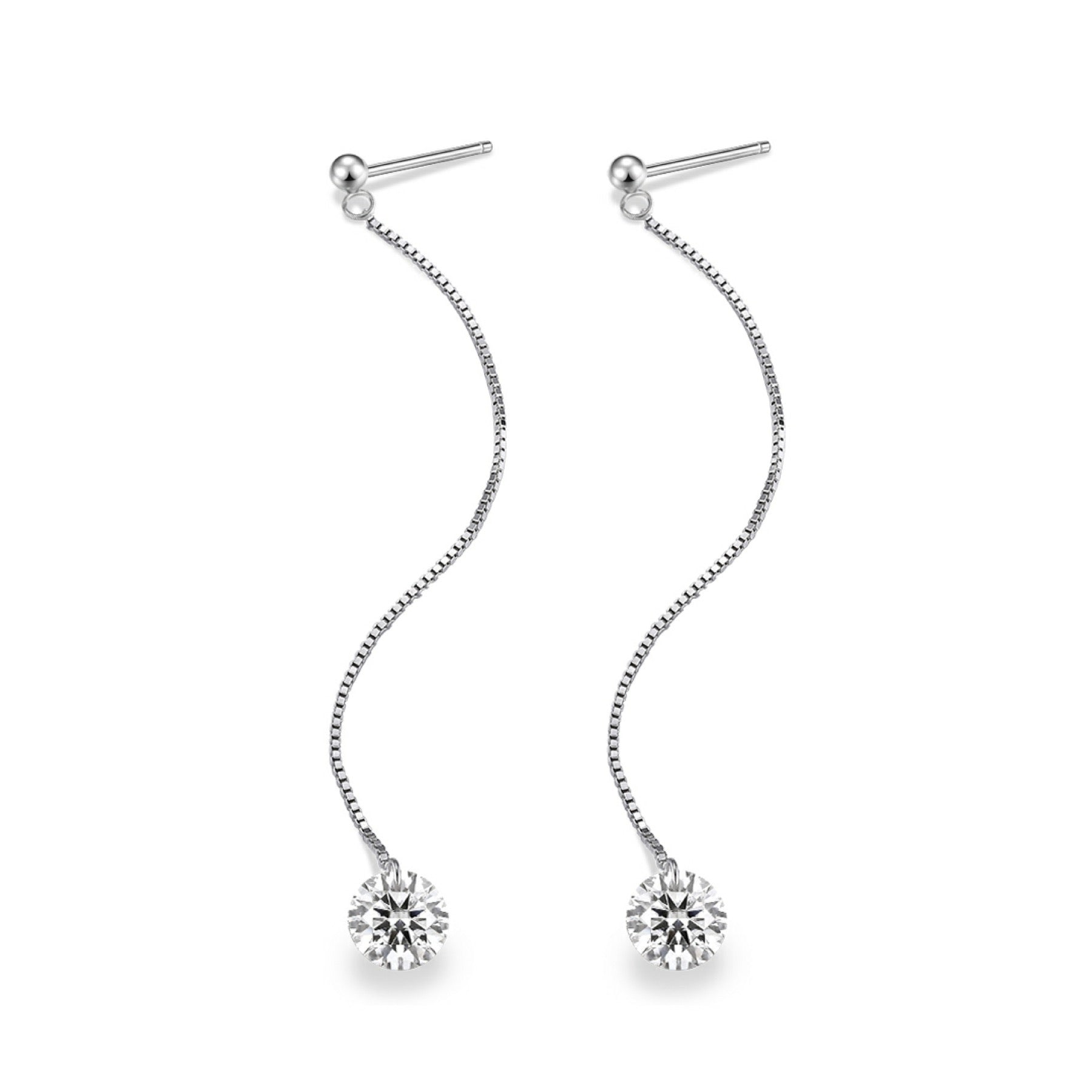 Sinuous Moissanite Threader Drop Earrings in Sterling Silver