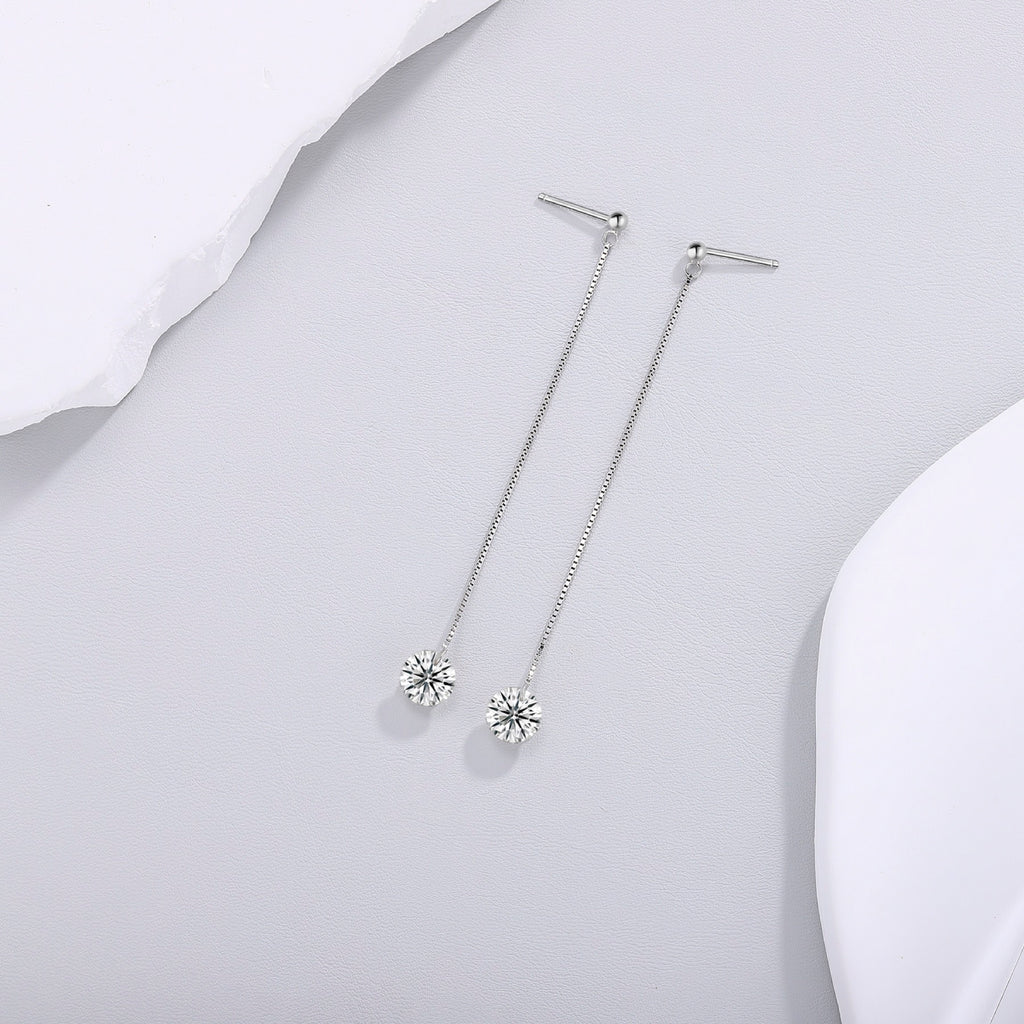 Sinuous Moissanite Threader Drop Earrings in Sterling Silver