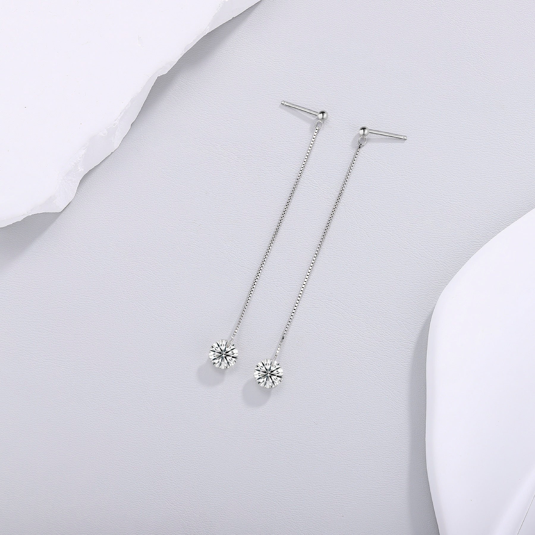Sinuous Moissanite Threader Drop Earrings in Sterling Silver