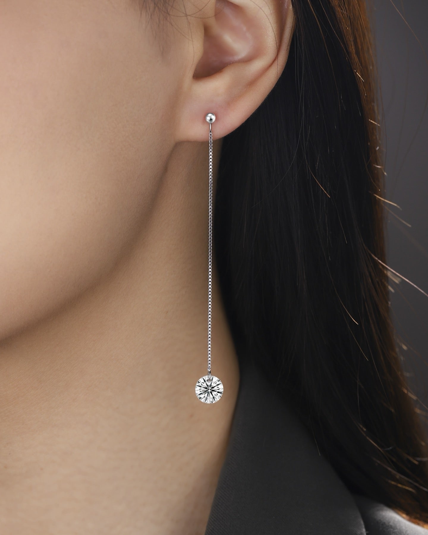 Sinuous Moissanite Threader Drop Earrings in Sterling Silver