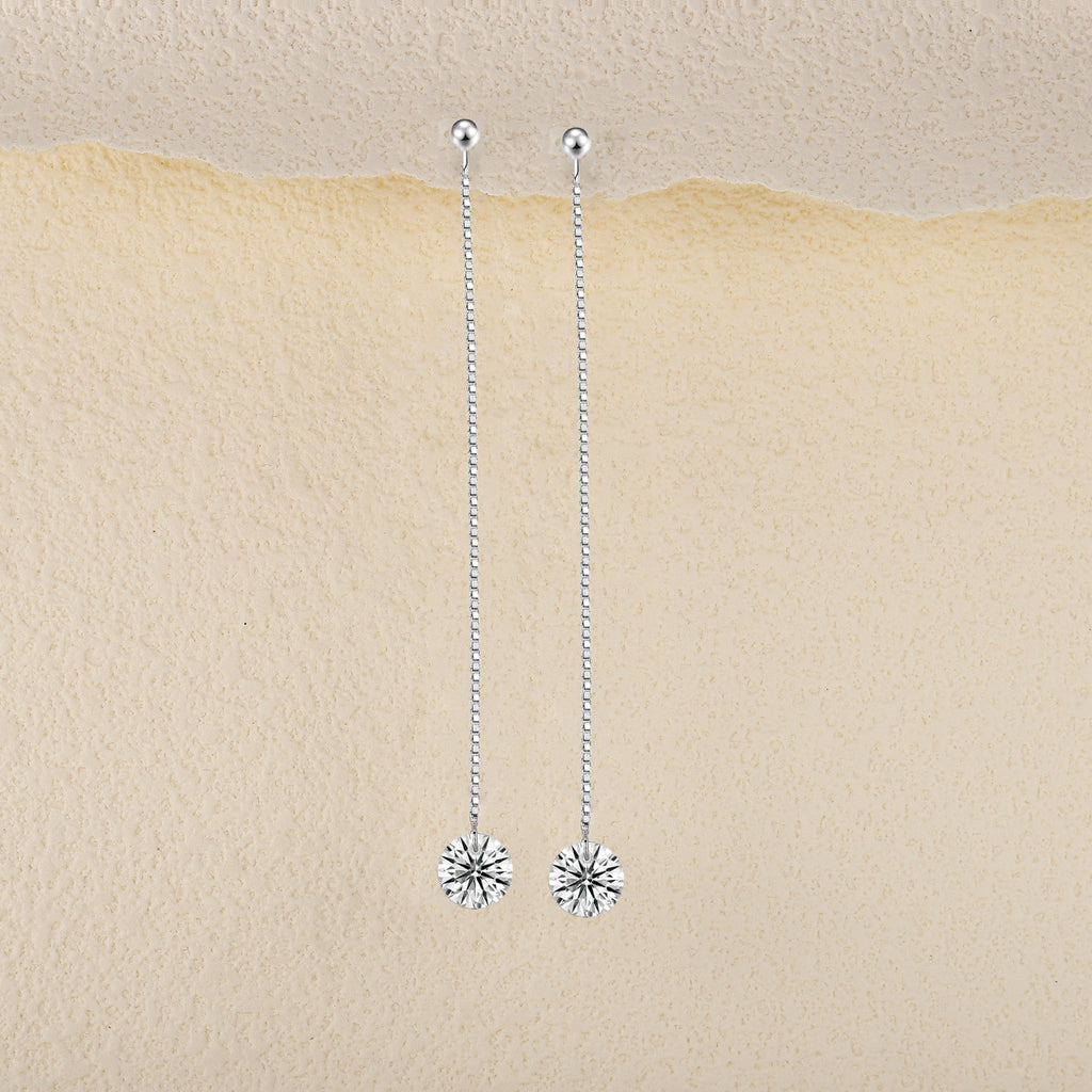 Sinuous Moissanite Threader Drop Earrings in Sterling Silver